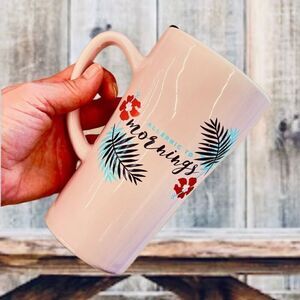 NWT Clay Art allergic to mornings Pink Glossy Ceramic Tall Tumbler Mug with Lid